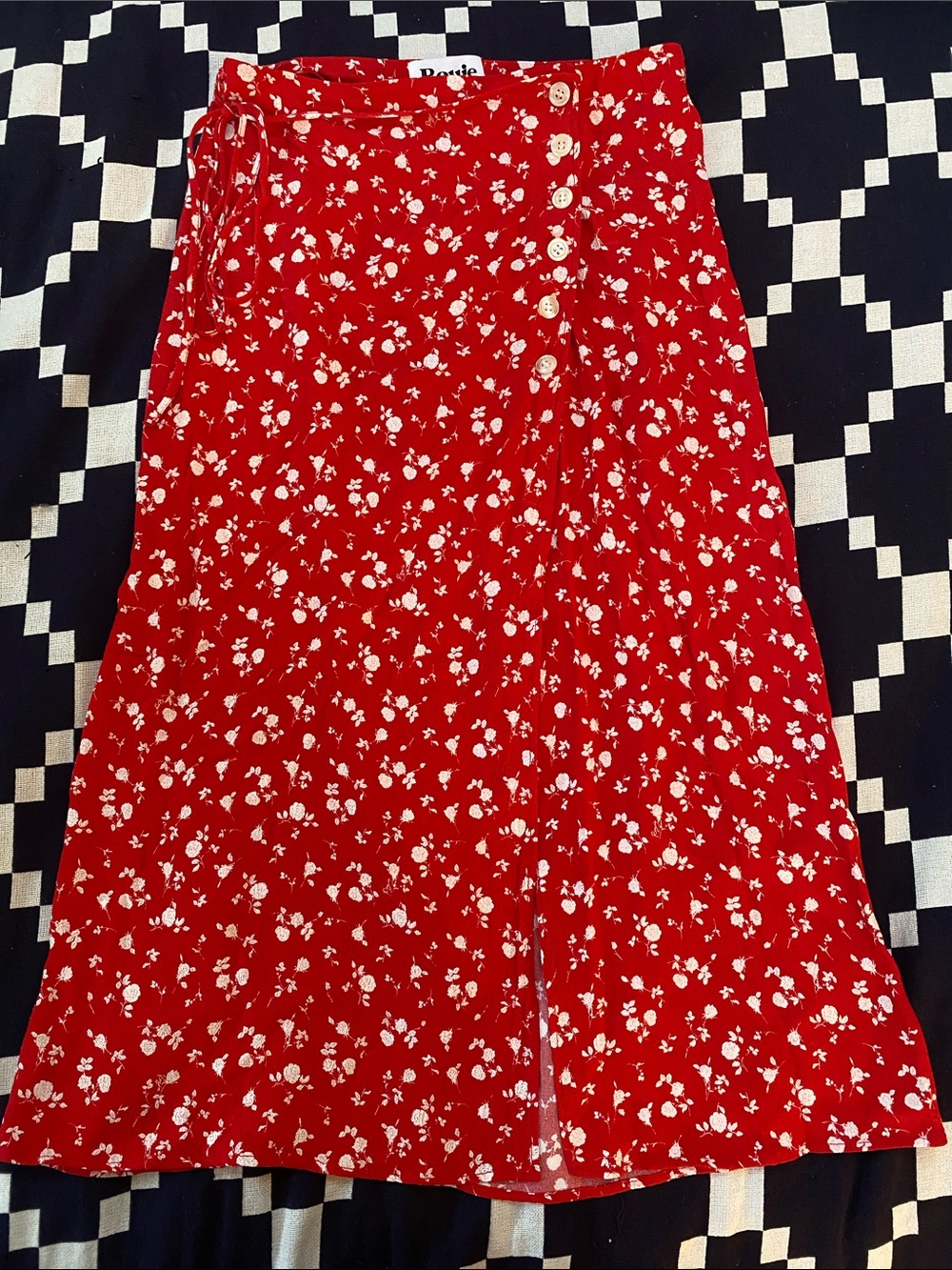 Rouje red rose Gloria wrap tie midi skirt size 36